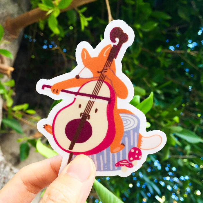 Cellist Foxy Sticker  |  Cute Animal Musician sticker | Clear Vinyl Sticker| 3"x3"