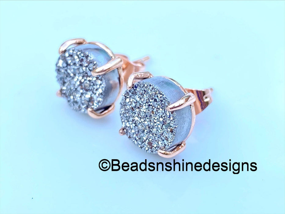Druzy stud earrings, rose gold metal, wedding earrings, 5 color options, druzy stone earrings ,bridesmaid earrings