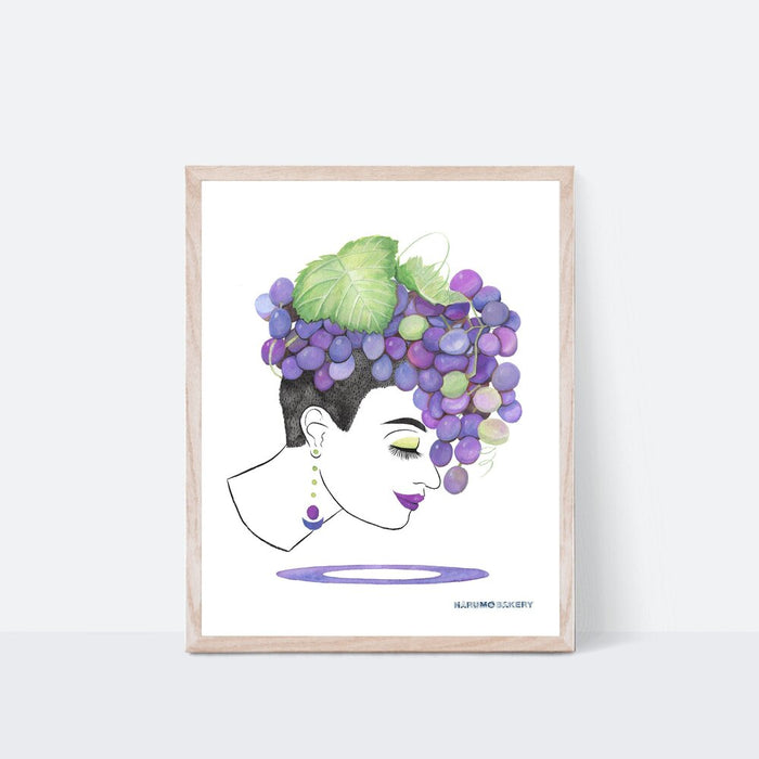 Grape Girl Poster | Boohoo Print |  Kitchen Poster | Watercolor Portrait Poster | Fruits Girl Series | 8"x10" | 11"x14"