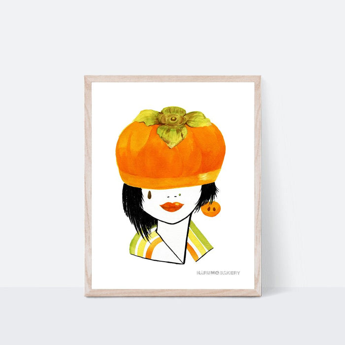 Persimmon Girl Poster | Boohoo Print |  Kitchen Poster | Watercolor Portrait Poster | Fruits Girl Series | 8"x10" | 11"x14"