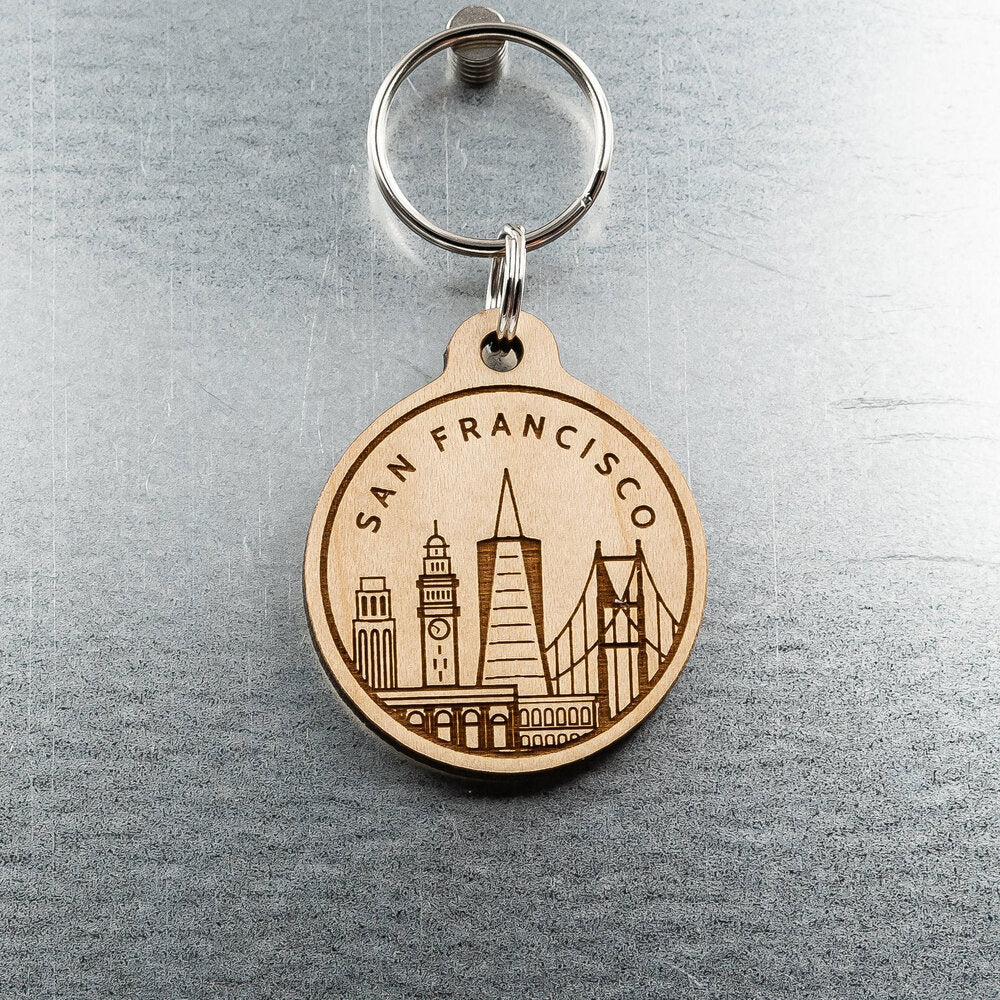 San Francisco City Skyline Wood Keychain — San José Made