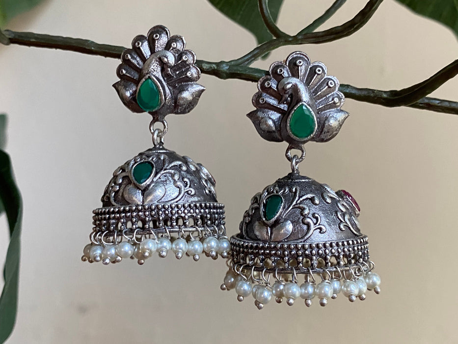 Boho dangle earrings, German silver oxidized earrings, pearl details, Gypsy earrings , Indian jewelry , free shipping, jhumka earrings