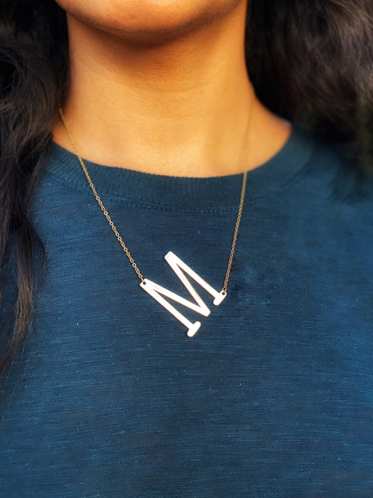 Large letter necklace, Initial necklace , personalized letter necklace, monogram necklace , side way letter necklace, statement necklace
