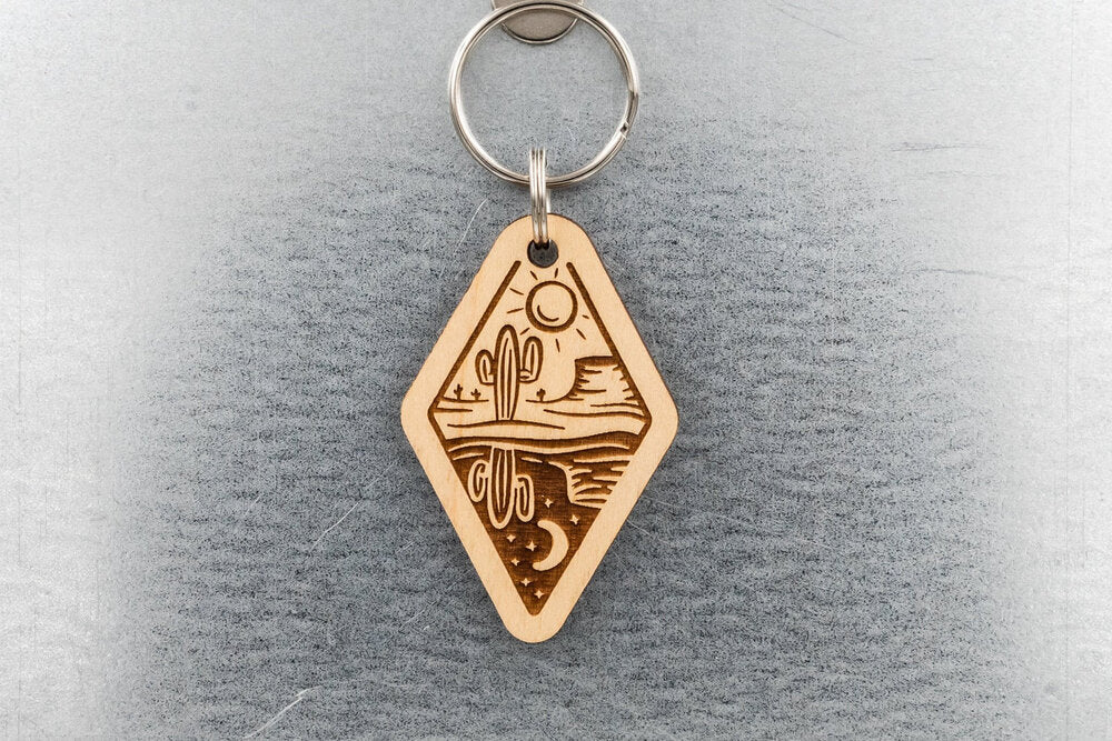 Desert Cactus with Reversible Sun and Moon Keychain