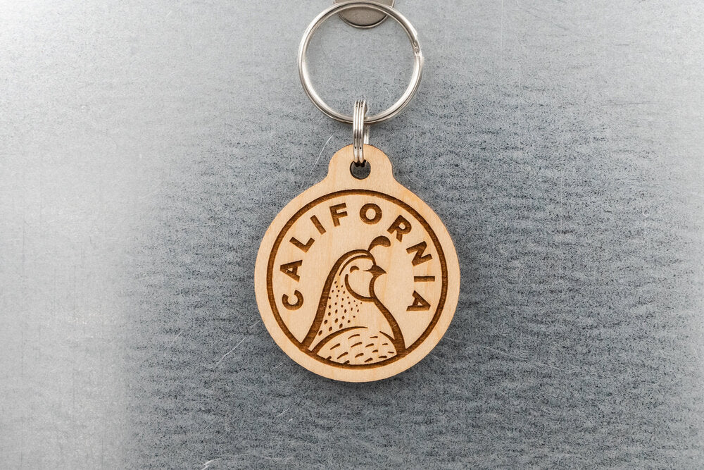 California Quail Wood Keychain