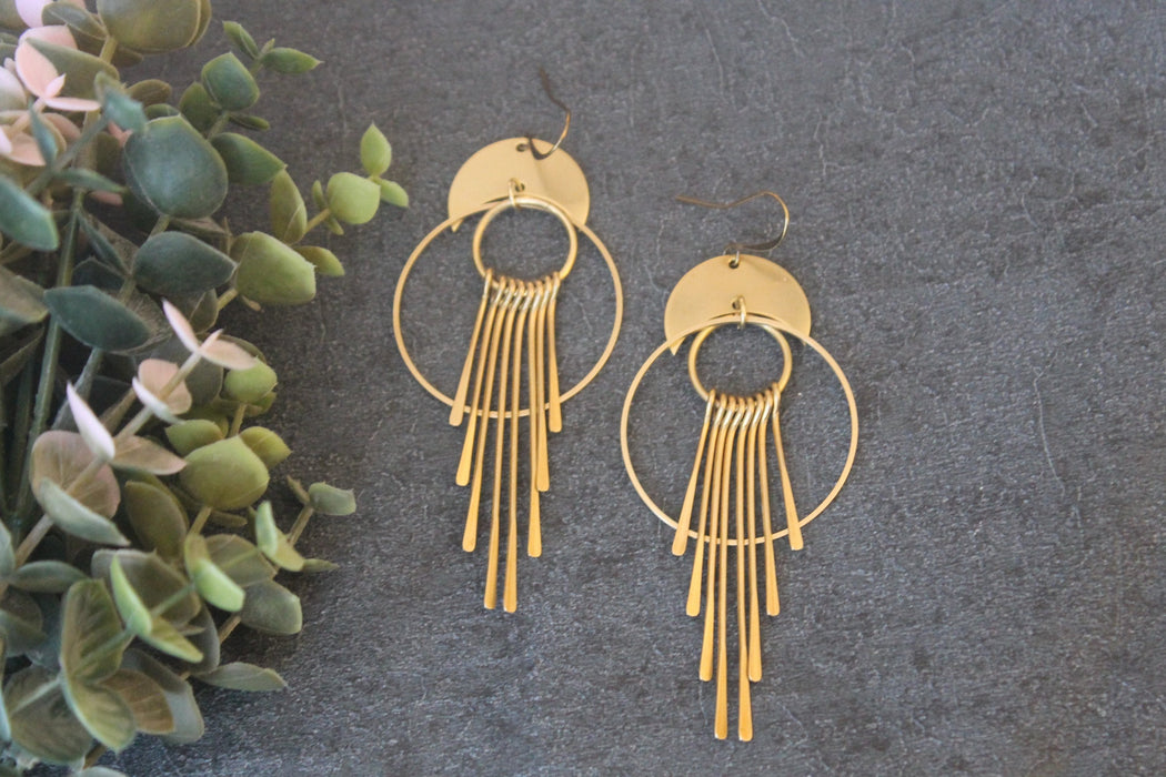 Big earrings for women, Fringe dangle earrings, gold boho drop earrings, long gold earrings, statement jewelry