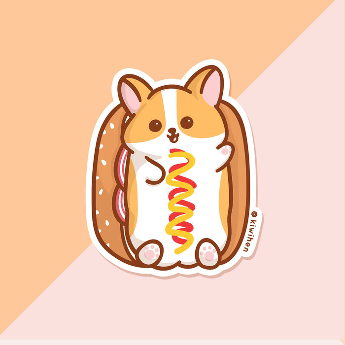 Hot Dog Bun Corgi Vinyl Sticker