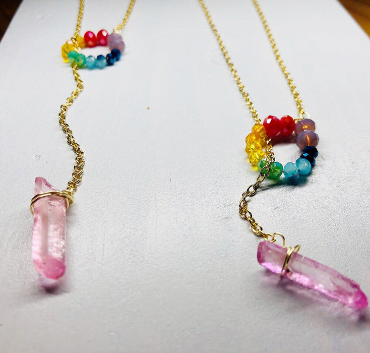 Handmade Crystal Circle Pendant Lariat Necklace // Handmade Colorful Crystal Pendant // Rainbow Crystal Necklace // Yoga Necklace