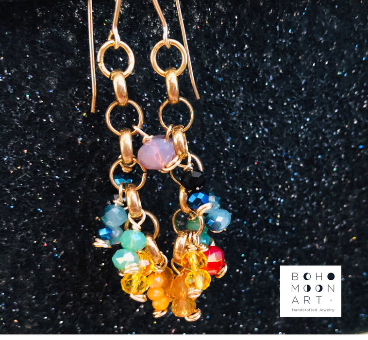 Handmade Chakras Crystal Earrings // Handmade Rainbow Crystals Earrings