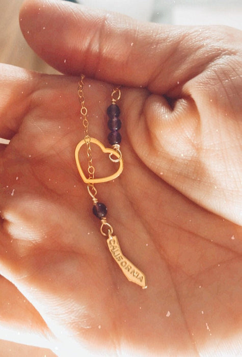 Handmade  Lariat Necklace //Handmade Heart Lariat Necklace // Gemstone Heart Lariat Necklace // California Love Necklace // California State