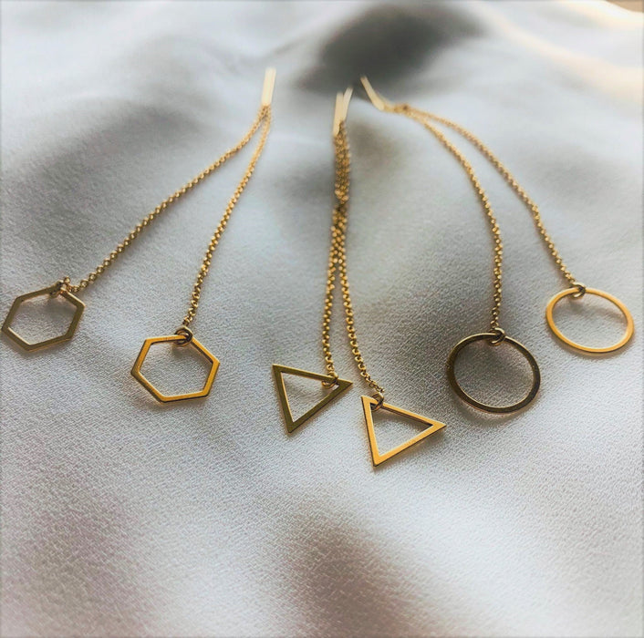 Handmade Geometric Earrings // Gold Filled Earrings // Hexagon Earrings// Moon Earrings // Triangle Earrings