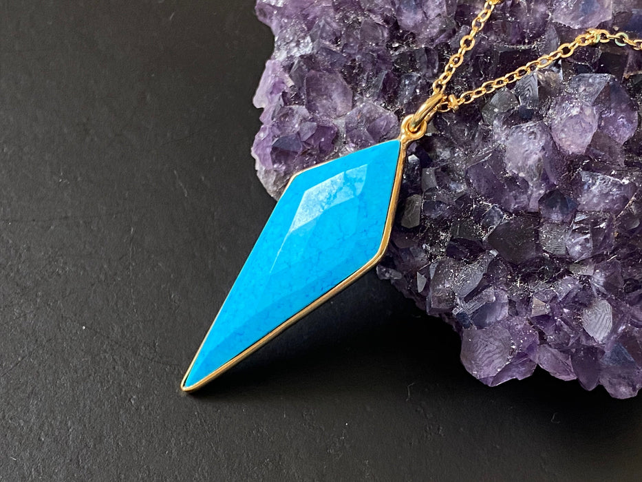 Turquoise pendant, natural gemstone, womens necklace, blue  necklace, conical pendant, gifts for her