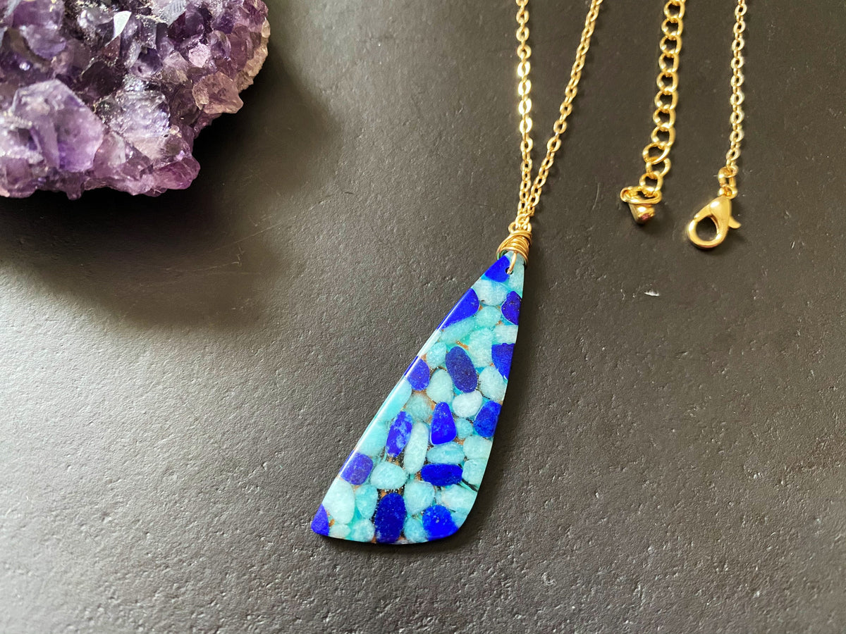Intarsia pendant, reversible pendant, natural gemstone, womens