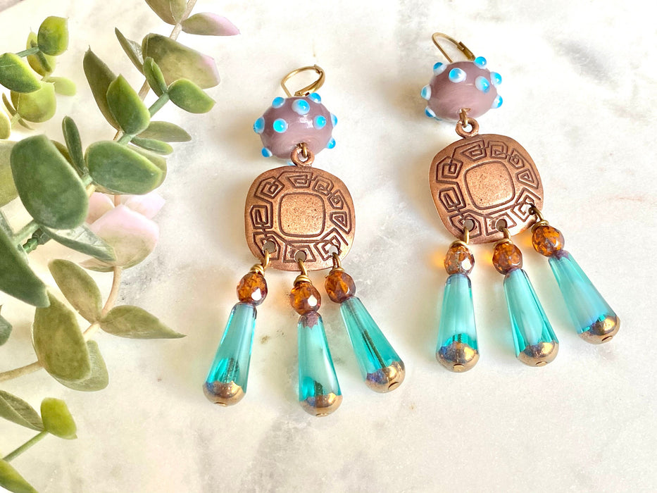 Boho chic jewelry / lampwork bead earring/czech glass earrings