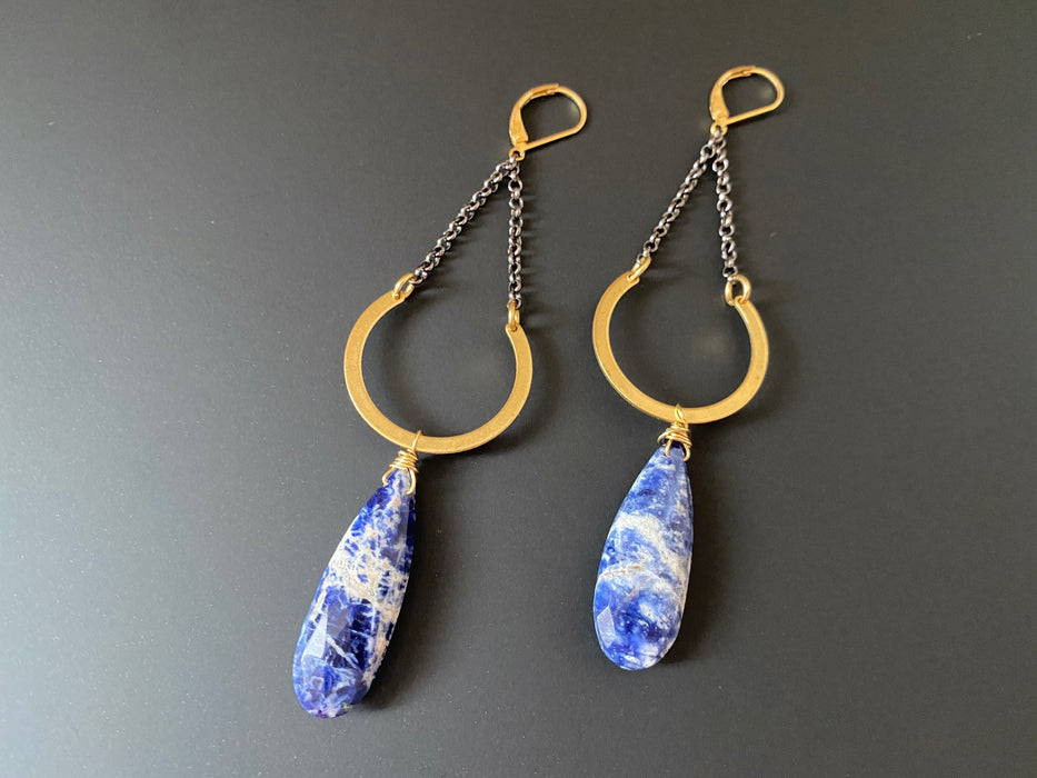 Statement earrings, Sodalite earrings, natural stone jewelry, unique one of a kind, gifts for women, beads earrings