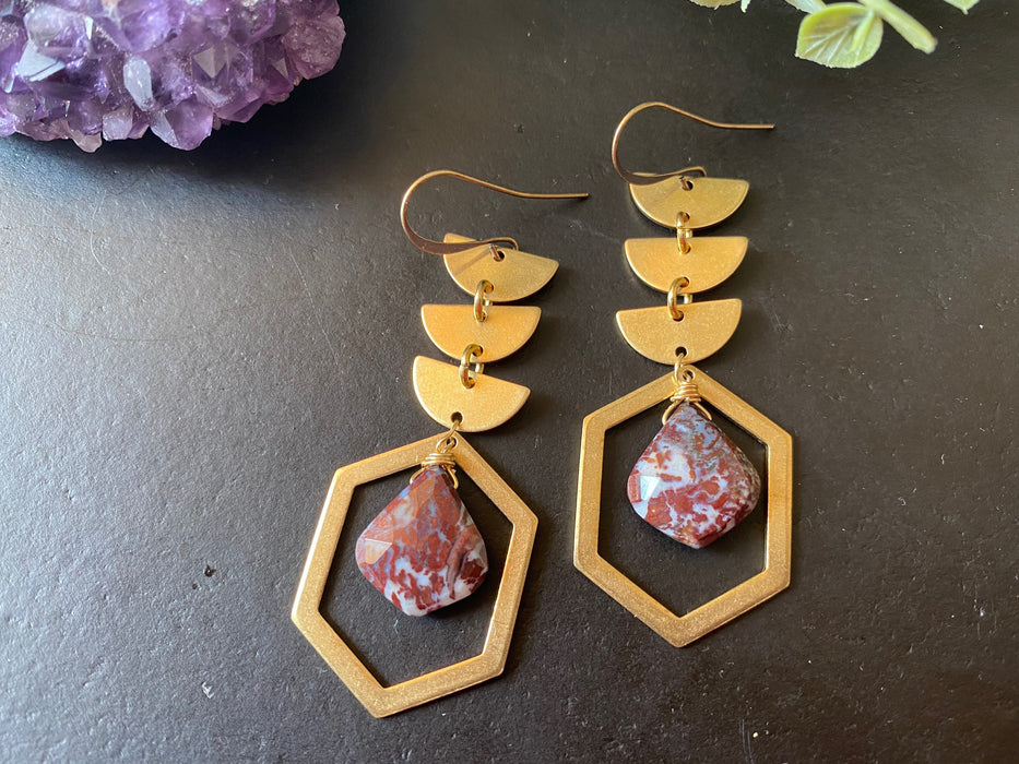 Agate earrings/ natural stone jewelry/ / gifts for women/ brass earrings/ geometric earrings / agate earrings