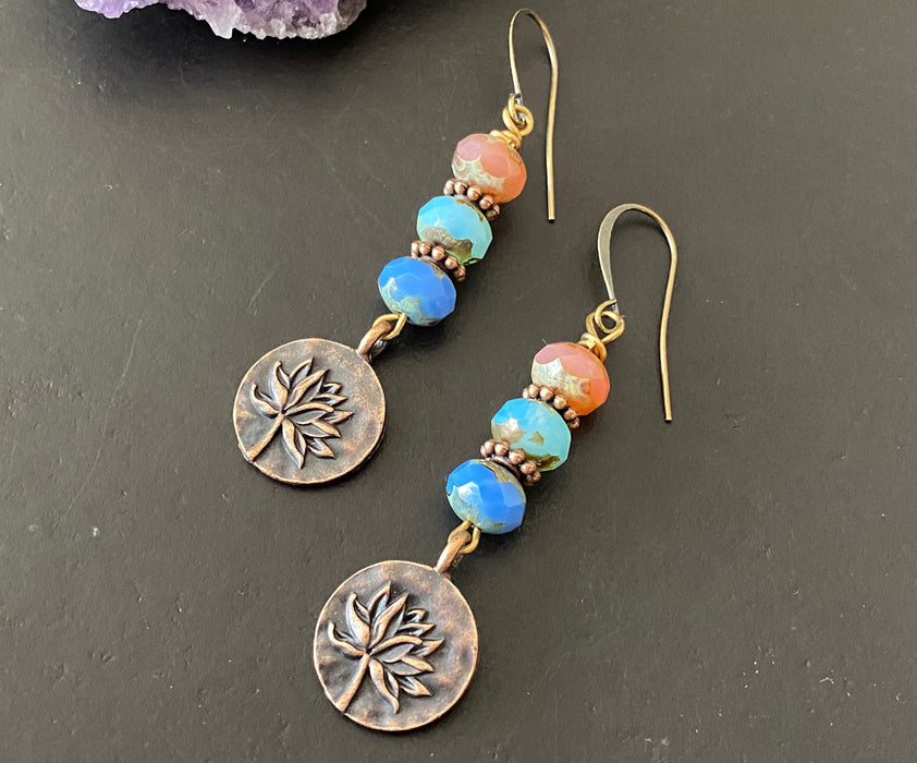 Boho chic jewelry /nature inspired/Aloha earrings /czech glass earrings /gifts for her/ lotus earrings