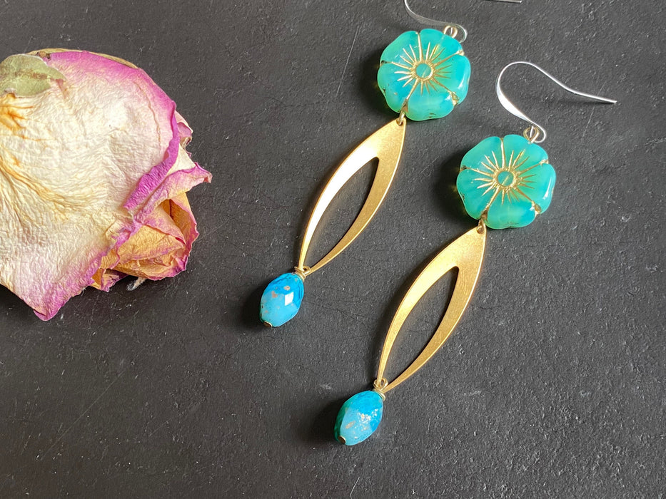 Boho chic jewelry /nature inspired/Hawaiian flower earrings / Aloha earrings /czech glass earrings