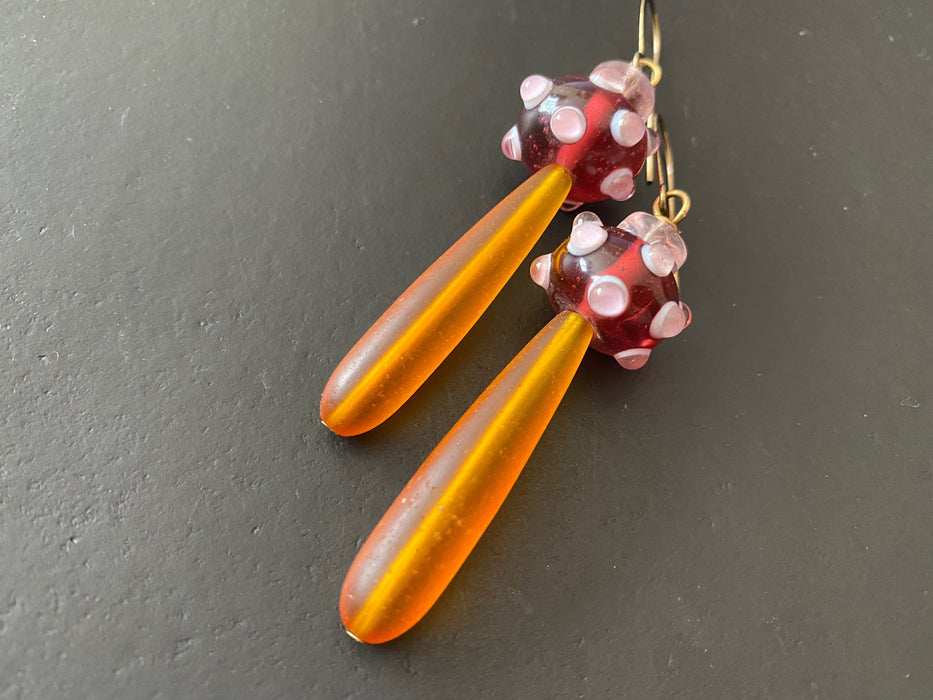 Boho earrings / lampwork bead earring/czech glass earrings / gifts for her/ sea glass tear drop earrings