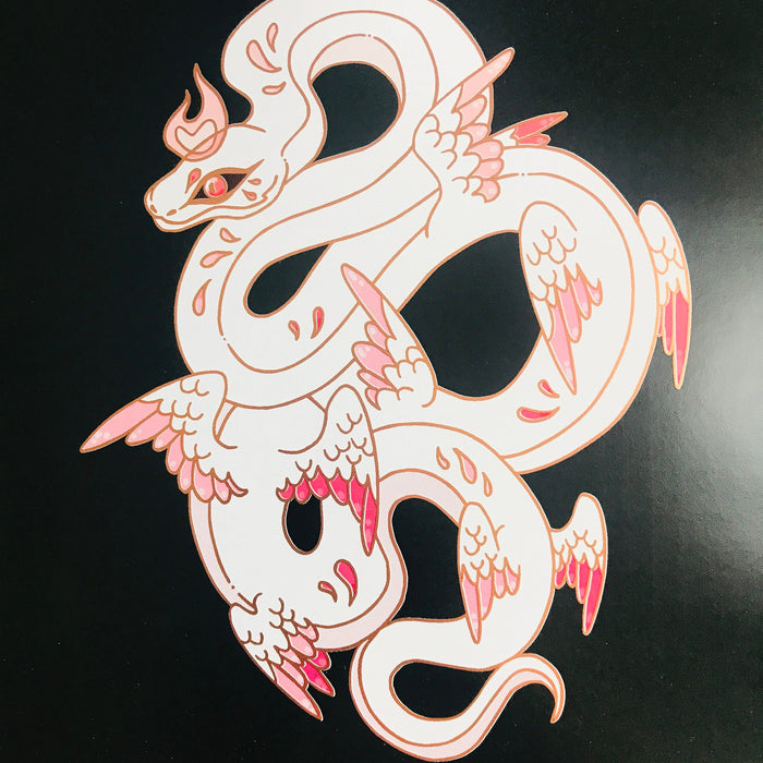 Snake Angel (Snangel) Rose Gold Foil Square Art Print