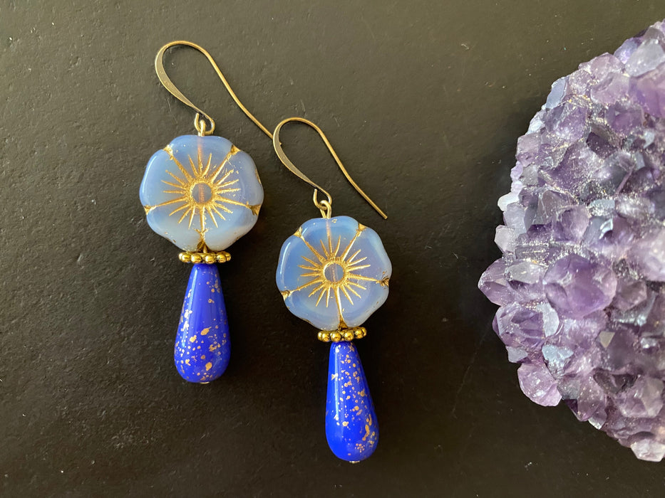 Boho earrings /dangle earrings/Aloha earrings /czech glass earrings /gifts for her/ flower earrings