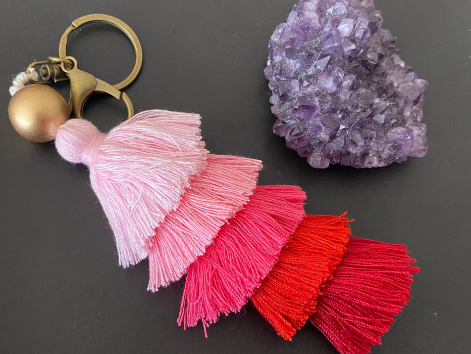 Tassel keychain, multi color tassel bag charm, colorful keychain, purse charm, handbag charm, gifts for her
