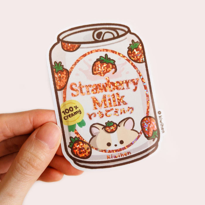 Strawberry Milk Corgi Glitter Sticker