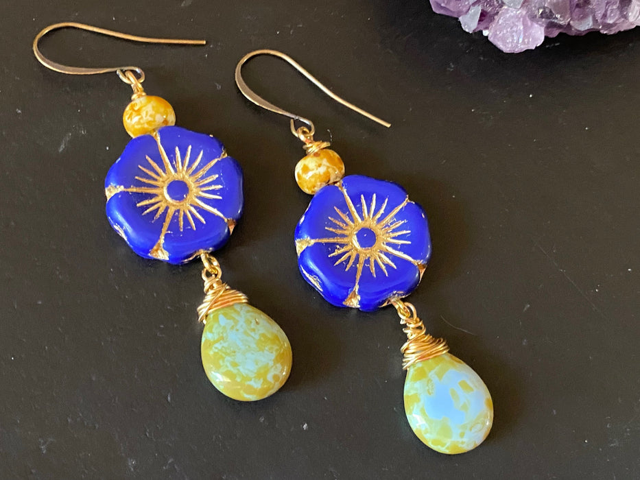 Aloha earrings /czech glass earrings /gifts for her/ flower earrings