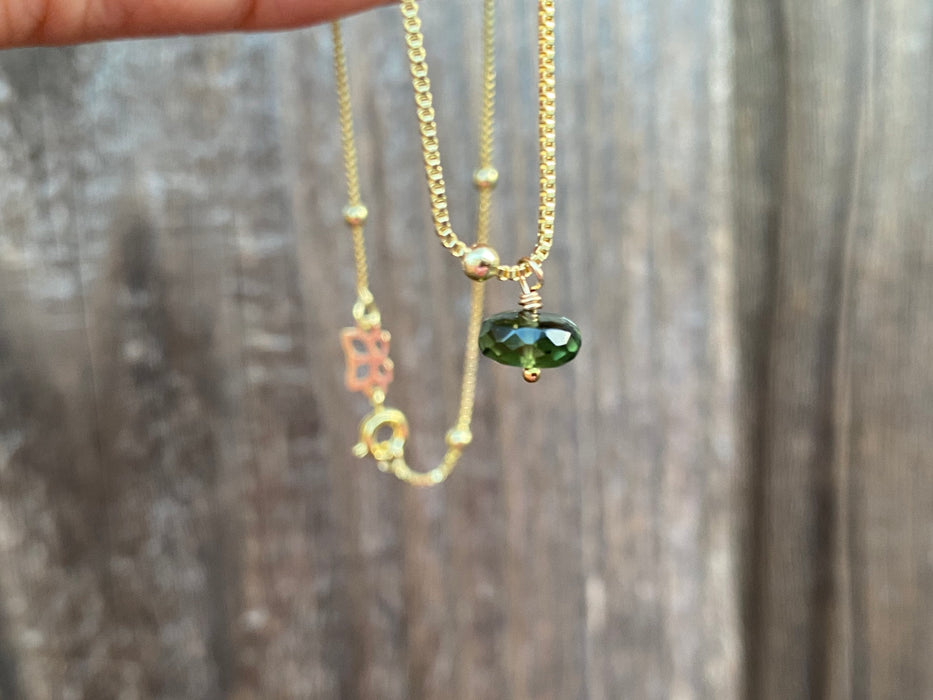 Moldavite necklace, gemstone necklace, gifts for her, 14k gold filled chain, Tektite necklace, healing necklace, size 6x3mm
