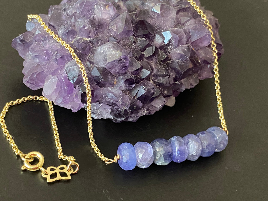 Tanzanite bead bar necklace , gifts for her, layering necklace, 14k gold chain, anti tarnish chain, size 8mm beads, December birthstone