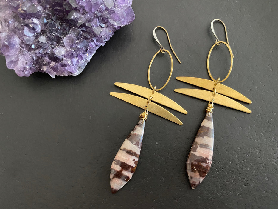 Outback jasper earrings ,natural stone jewelry, brass earrings, jasper earrings