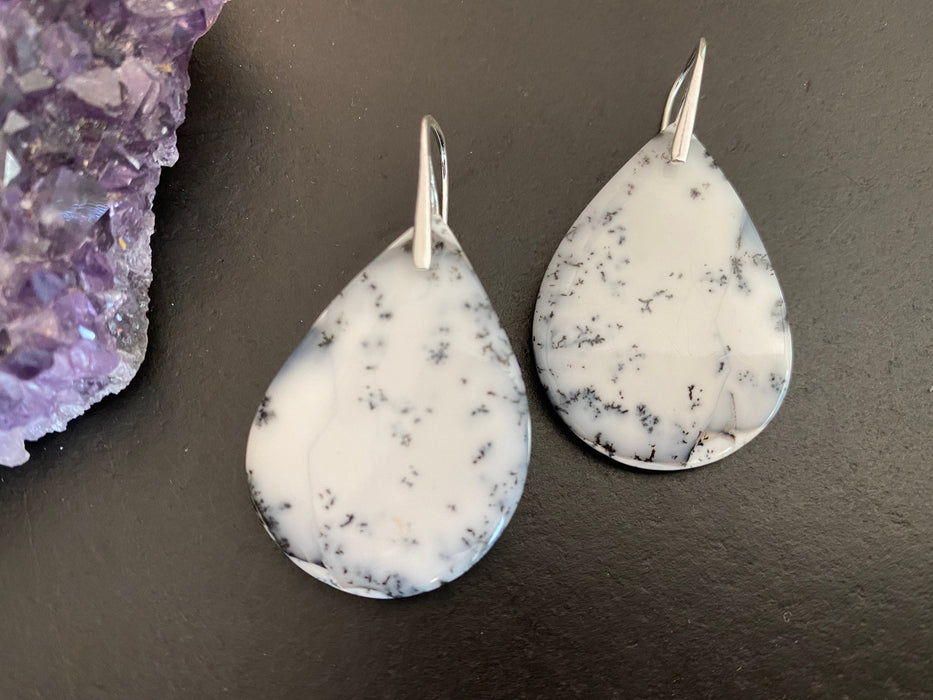 Dendritic opal earrings ,Statement earrings, natural stone earrings,