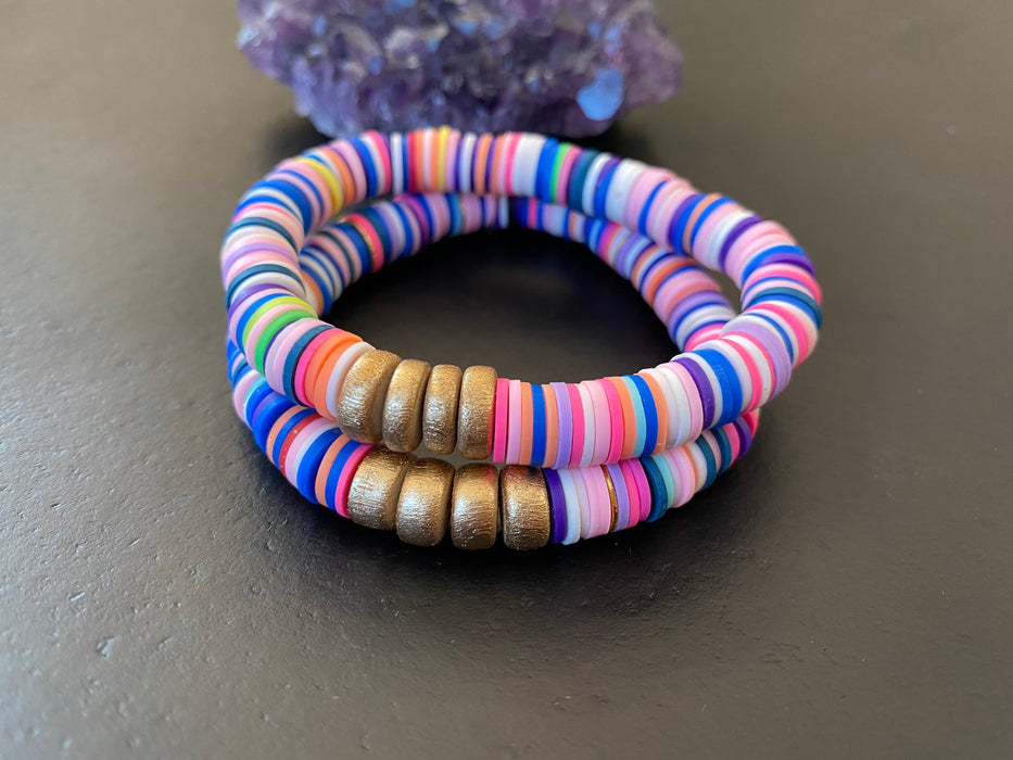 African style vinyl beads bracelet/ vinyl disc beads bracelet/ size 7"/ Colorful bracelet