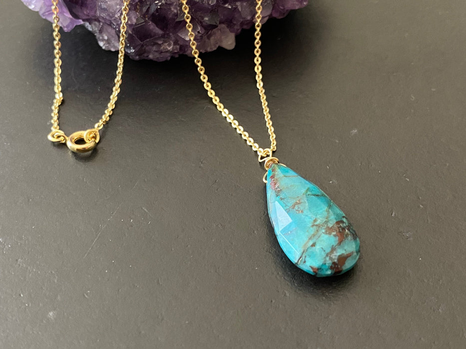 Chrysocolla pendant , gifts for her, layering necklace, 18k gold chain