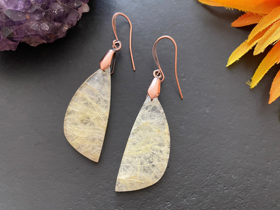 Gold rutilated quartz earrings, gifts for her, natural stone Earrings, gemstone earrings