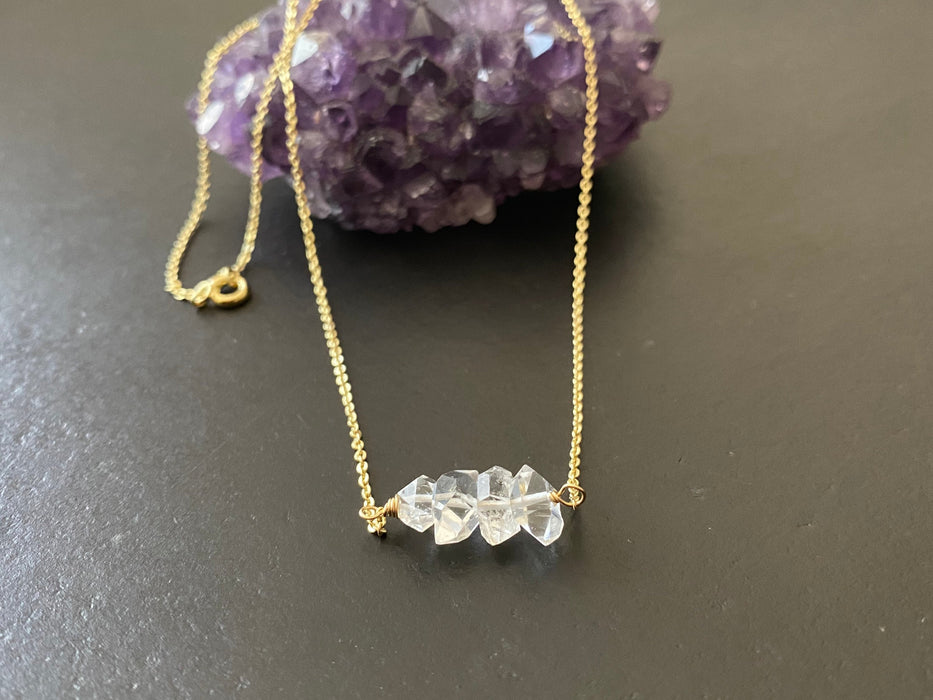 Herkimer diamond necklace, gemstone necklace, gifts for her, 14k