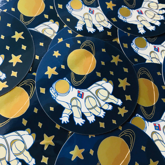 Astronaut Tardigrade Glossy Gold Sticker