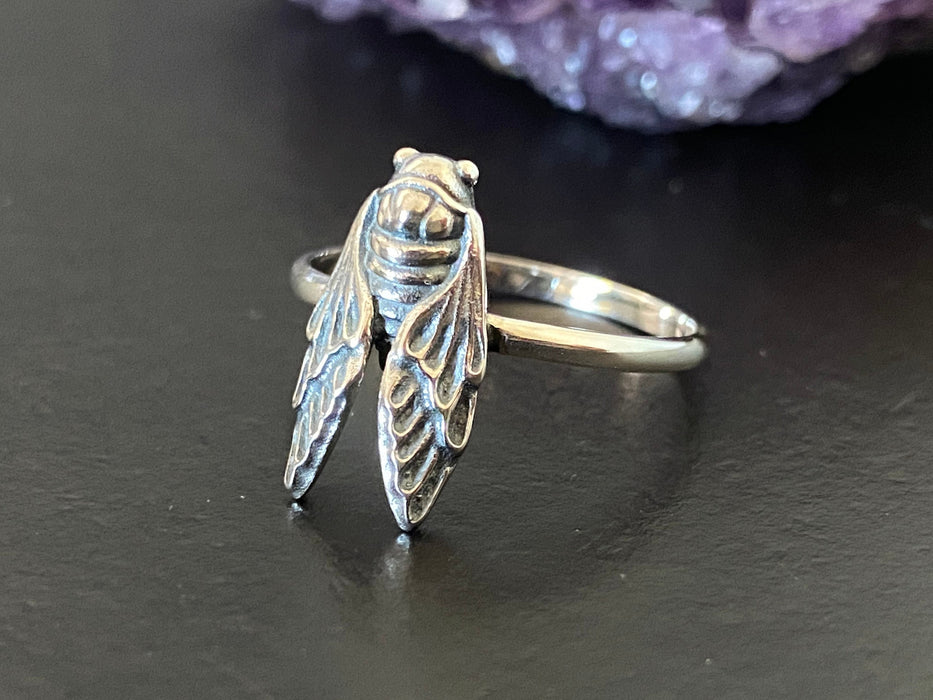 Cicada ring, 925 sterling silver, anti tarnish, stack ring, insect rin ...