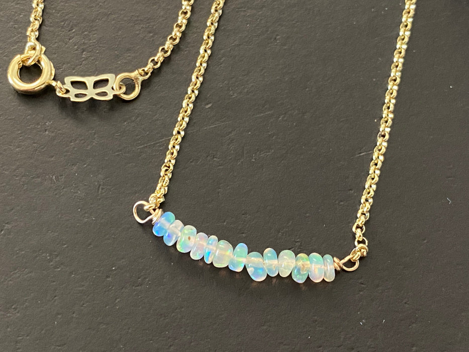 Opal bar necklace, gemstone necklace, 14k gold filled chain, October birthstone, layering necklace