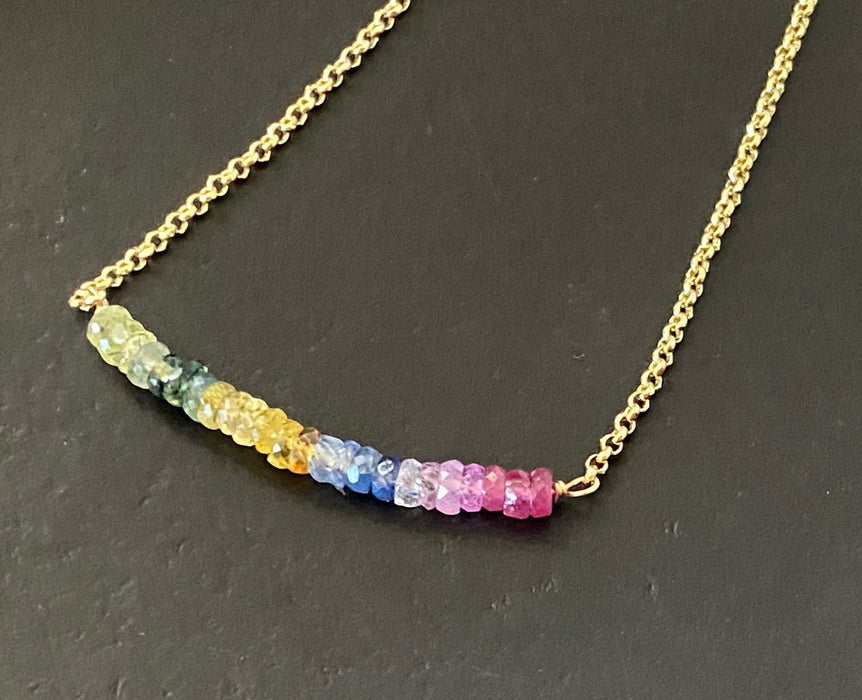 September birthstone necklace, Sapphire necklace, gemstone necklace, bar necklace, ombré necklace, dainty necklace
