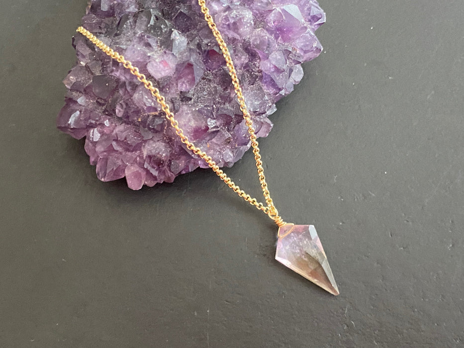 Ametrine pendant, 14k filled gold chain , healing crystal pendant, anxiety relief crystal