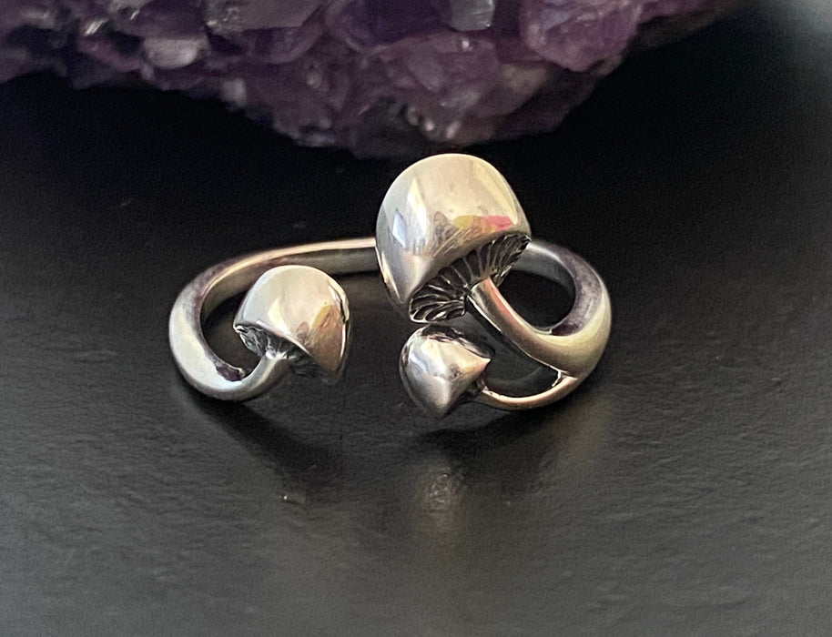 Sterling silver ring, adjustable ring, mushroom ring