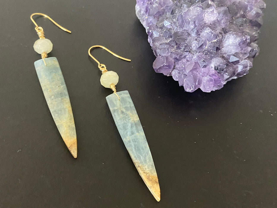 Blue calcite earrings, natural stone jewelry, gifts for women ,dagger earrings, aquamarine earrings