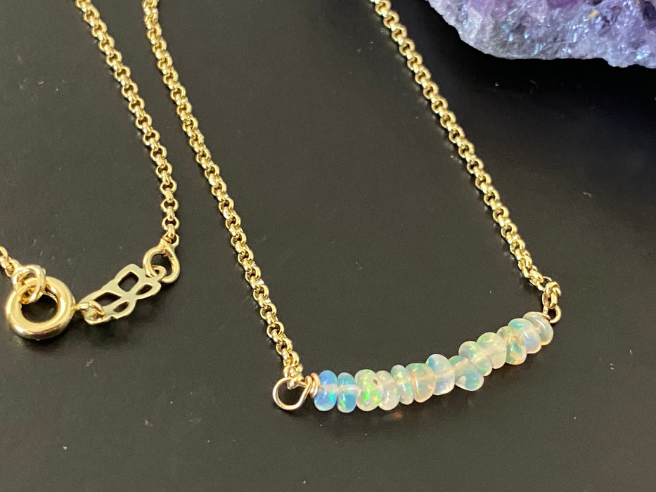 Opal bar necklace, gemstone necklace, anxiety relief necklace, October birthstone, layering necklace