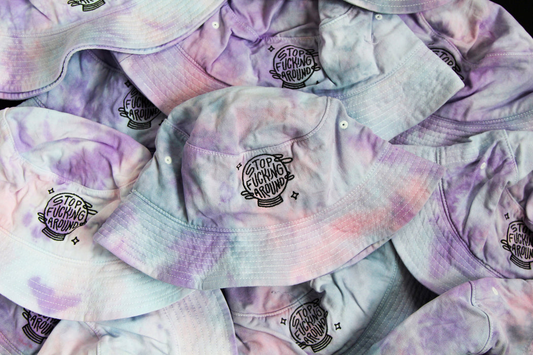 Stop Fucking Around Embroidered Tie Dyed Bucket Hat