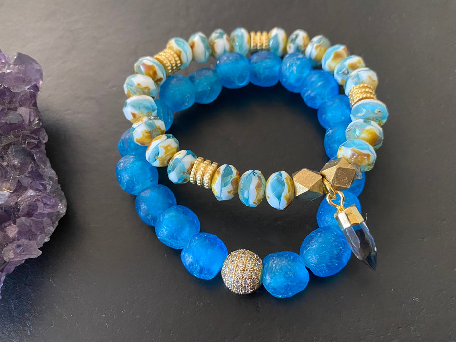 Bracelet stack, czech glass beads , boho bracelets,African glass beads bracelet