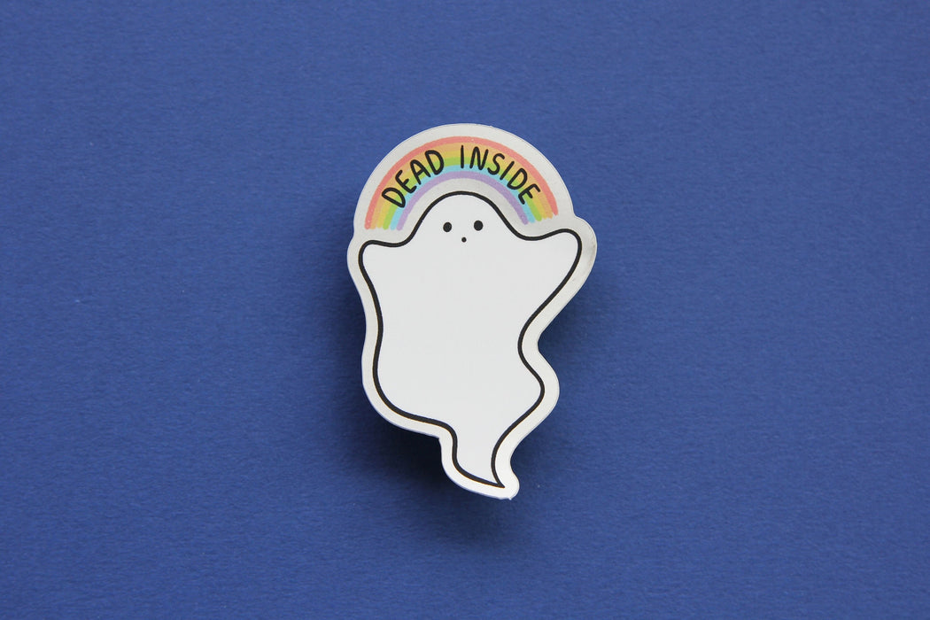 Dead Inside Metallic Rainbow Ghost Sticker