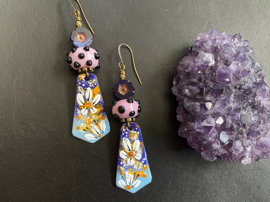 Boho chic jewelry / lampwork bead earring/ enamel earrings / gifts for her