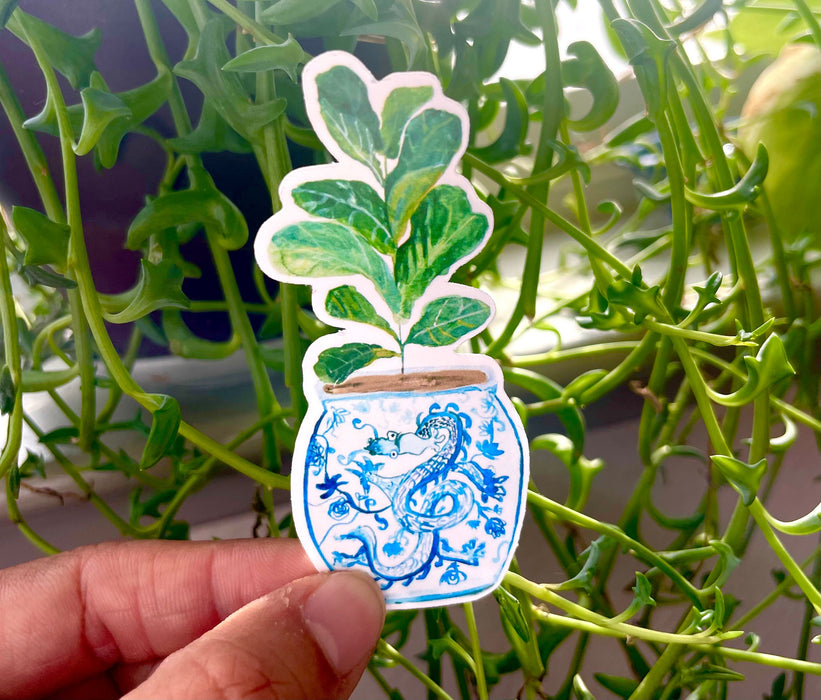 Fiddle Leaf Fig Glossy Vinyl Sticker | Houseplant Sticker | Houseplant Gift | Ficus Plant | Watercolor Sticker