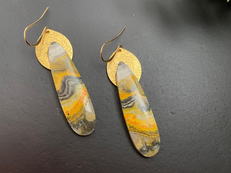 Brass earrings / BUMBLE BEE JASPER earrings / Jasper earrings / Gifts for her /natural stone Earrings / yellow stone earrings/ long earrings